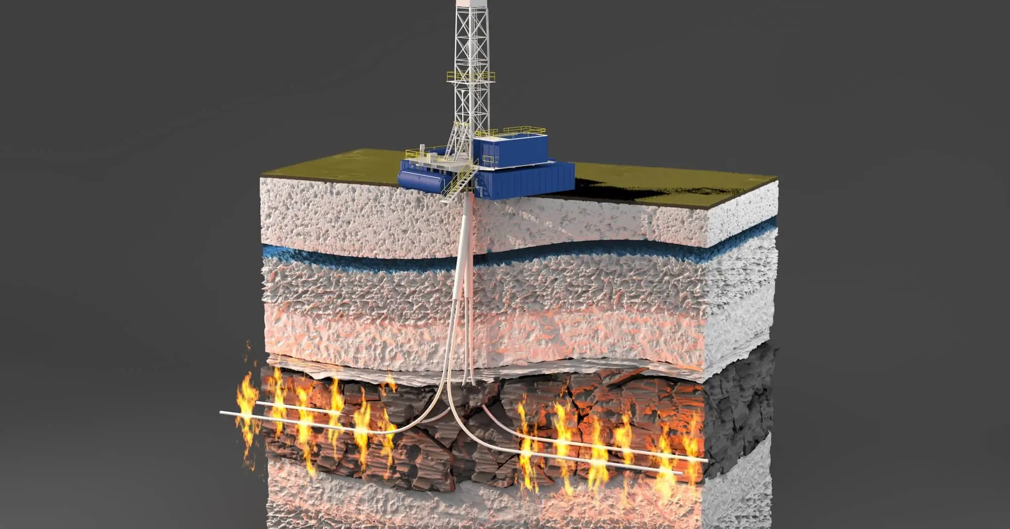Diagram shows how underground fracking works.